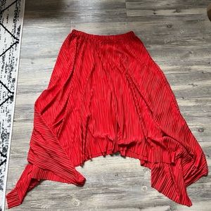 Anthropologie Red Pleated Midi Skirt